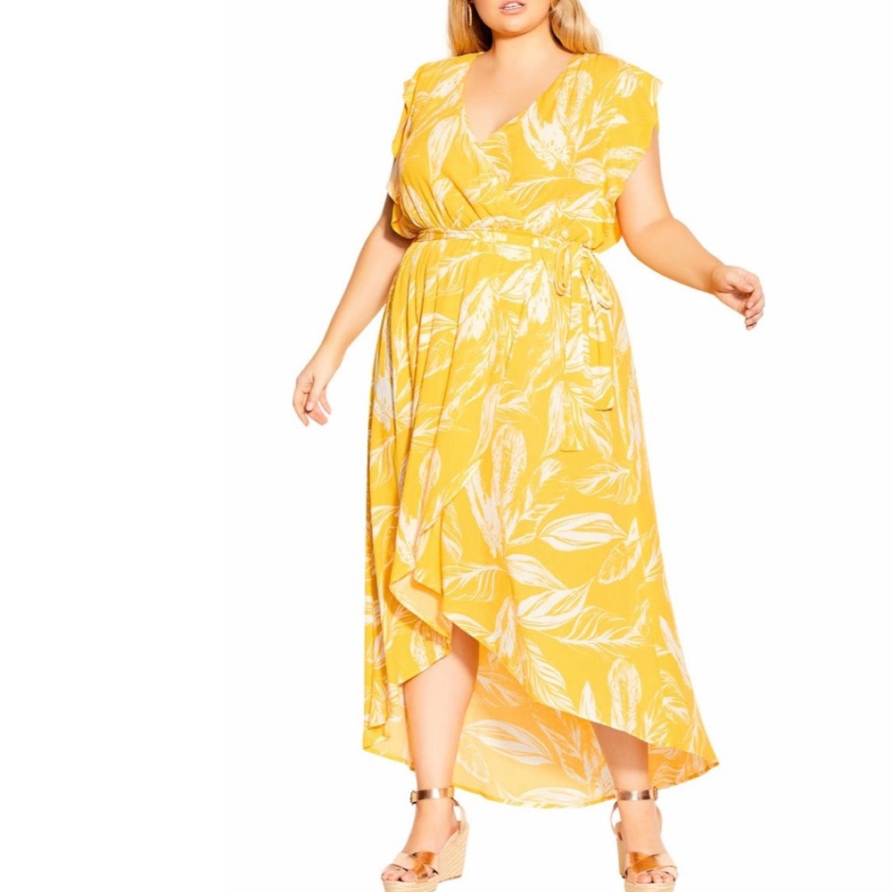 City Chic Sunshine Floral Maxi Wrap Dress Hi-Low